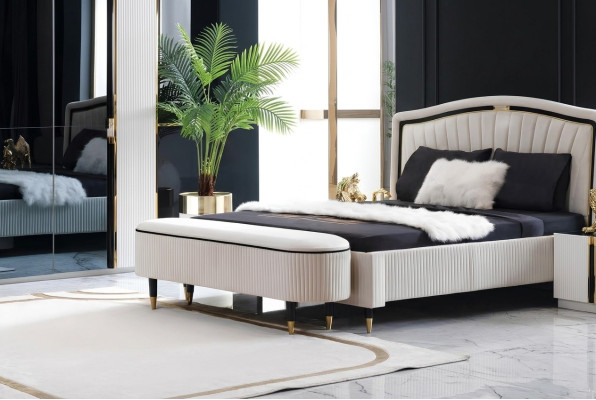 Sgabello Imbottito Design Tessile Relax Lusso Poggiapiedi Divano Panca Stoffa