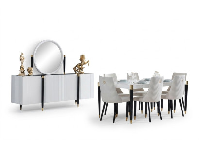 Tavolo da pranzo 6 sedie Comò Specchio Set completo Sala da pranzo 9 pezzi Nuovo Set