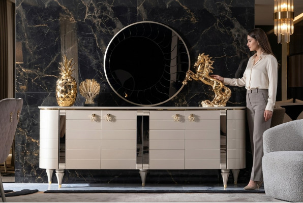 Comò Specchio Legno Comò Moderno con Console Mobili Nuovi Set 2 pezzi