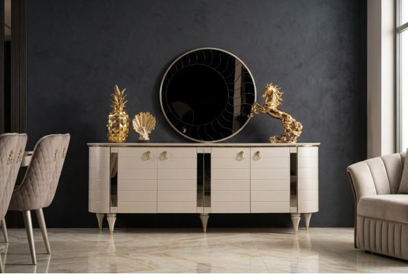 Comò Specchio Legno Comò Moderno con Console Mobili Nuovi Set 2 pezzi