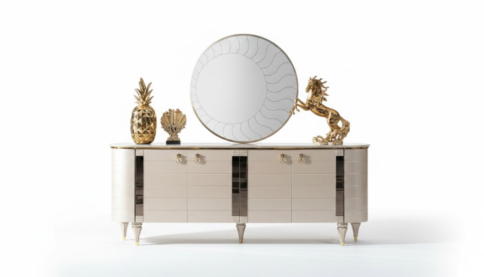 Comò Specchio Legno Comò Moderno con Console Mobili Nuovi Set 2 pezzi