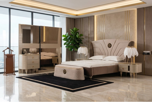 Letti matrimoniali Letto matrimoniale Cornice letto matrimoniale in legno Mobili Letto Imbottito Design di lusso