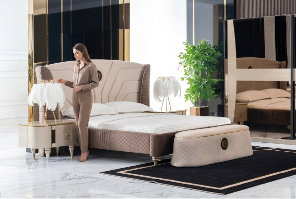 Camera da letto Letto matrimoniale 160x200cm Letto di lusso 2 comodini Set di 3 pezzi Letti Nuovi