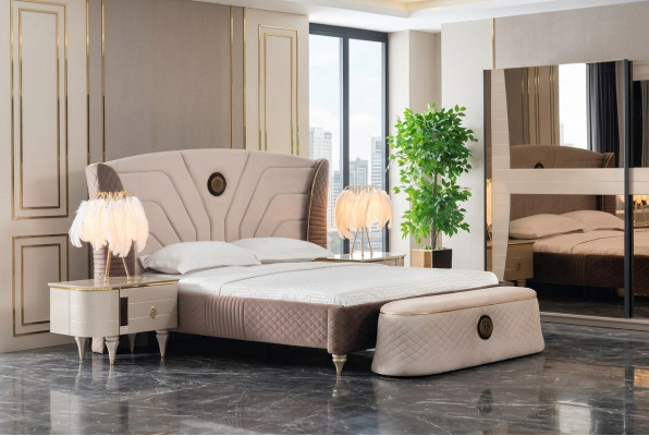 Camera da letto Letto matrimoniale 160x200cm Letto di lusso 2 comodini Set di 3 pezzi Letti Nuovi