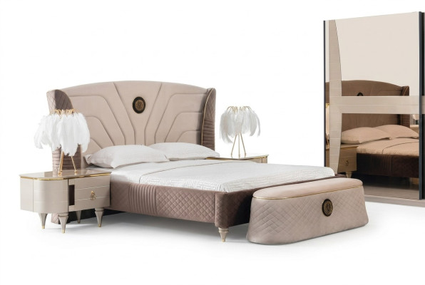 Camera da letto Letto matrimoniale 160x200cm Letto di lusso 2 comodini Set di 3 pezzi Letti Nuovi