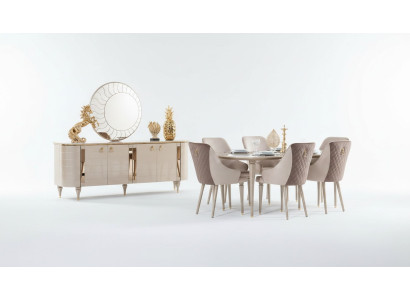 Sala da pranzo completa, credenza, tavolo, 6 sedie, specchio, set di mobili nuovo.