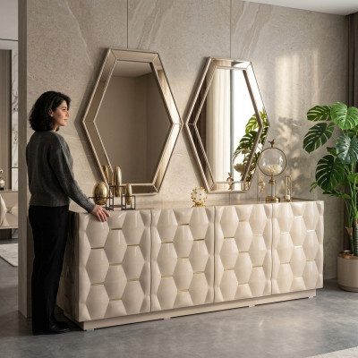 Comò cassetti legno credenza specchio 3 pezzi massiccio comodini soggiorno nuovo