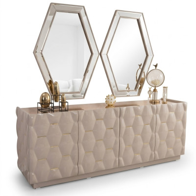 Comò cassetti legno credenza specchio 3 pezzi massiccio comodini soggiorno nuovo