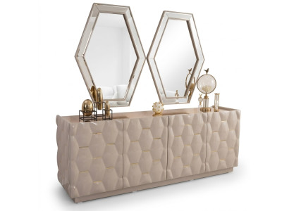 Comò cassetti legno credenza specchio 3 pezzi massiccio comodini soggiorno nuovo