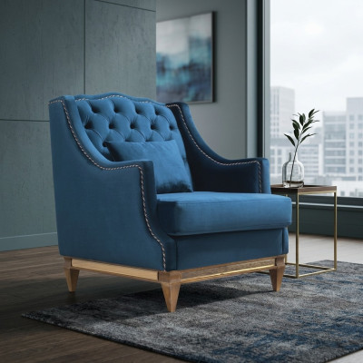 Lussuosa poltrona Chesterfield blu per il salotto, design living, mobili designer nuovi