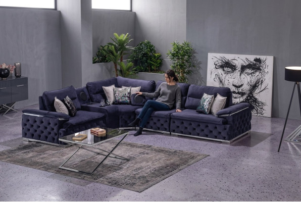 Divano angolare in tessuto design a L stile moderno arredamento imbottito gruppo salotto.