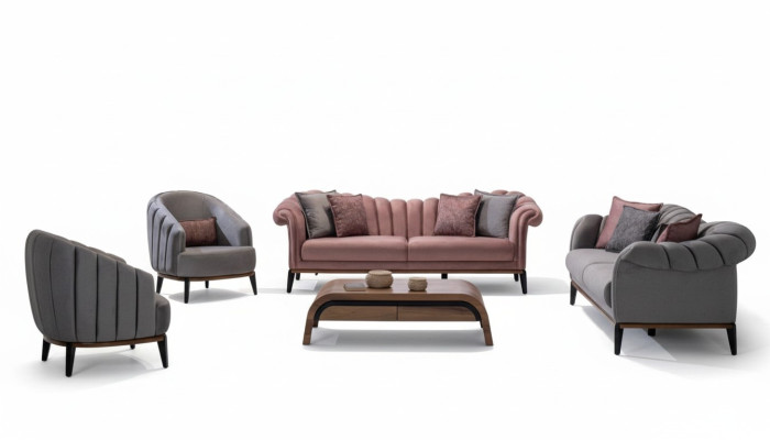 Set di divani in tessuto 3311 con poltrona e divano a tre posti, design sofisticato.
