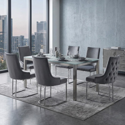 Sedie da pranzo Chesterfield moderno, set da 6 sedie a gruppo nuovo.