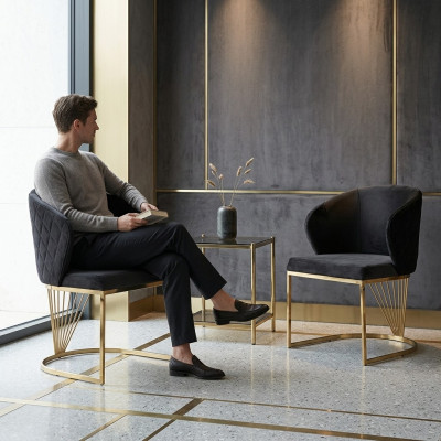 Sedia 2x Sedie Gruppo Set Soggiorno Sala da pranzo Moderno Stile Tessile