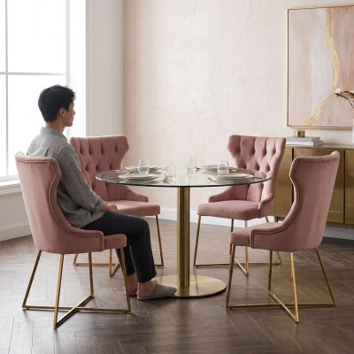 Imposta 4x Sedia Designer Chesterfield in legno massiccio per sala da pranzo.