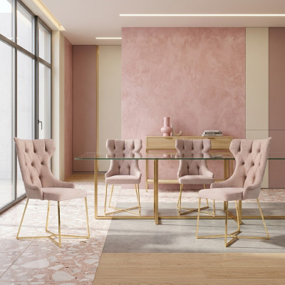 Imposta 4x Sedia Designer Chesterfield in legno massiccio per sala da pranzo.