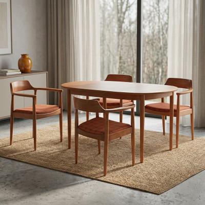 Gruppo da pranzo con set di sedie, 4 sedie con imbottitura in legno massiccio