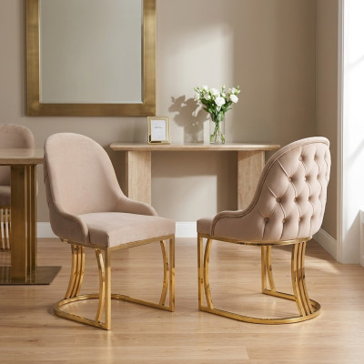 Sedie da pranzo in legno, sedia di lusso beige stile italiano soggiorno.