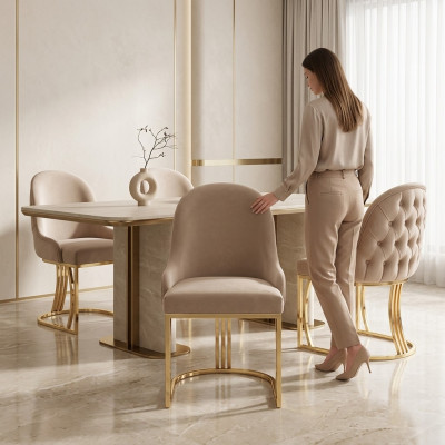 Sala da pranzo Tessile Gastro Sedia Design Set 4x Sedie Imbottite in Tessuto  Sala da pranzo Tessile Gastro Sedia Design Set 4x Sedie Imbottite in Tessuto