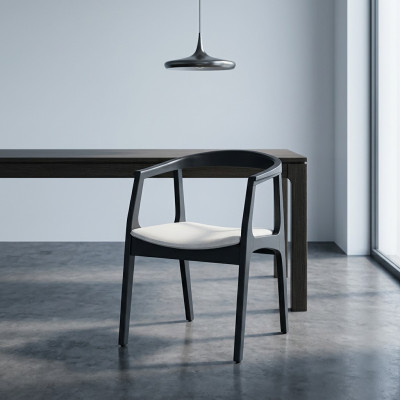 Imposta 4 sedie design in legno e tessuto imbottito per la sala da pranzo Gastro.