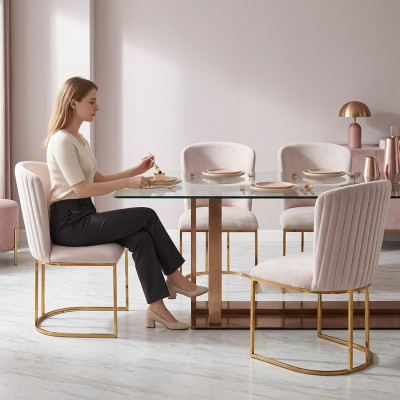 Sedia da pranzo Sedia da designer Nuovo Set 6x Tessuto Sedia in legno massello  Sedia da pranzo Sedia da designer Nuovo Set 6x Tessuto Sedia in legno massello