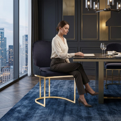 Sedie da sala da pranzo in legno, poltroncina di lusso, sedia blu, poltrona soggiorno