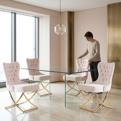 Sedia da sala da pranzo Sedie da pranzo Cucina Tessuto Set 4x Sedia in acciaio inossidabile  Sedia da pranzo Sedie da pranzo Cucina Tessuto Set 4x Sedia in acciaio inossidabile