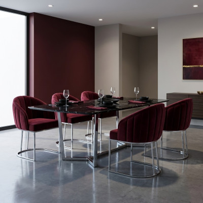Set di 6 sedie imbottite in tessuto per hotel, nuove, gruppo completo di sedie.