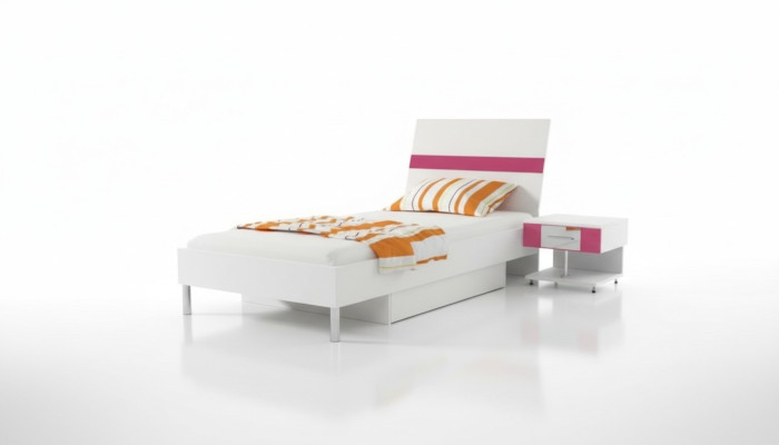 Letto + comodino Camera da letto Camera per ragazzi Camera per bambini Set mobili Rosa 2 pezzi.