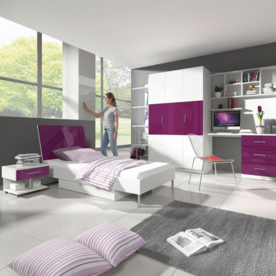 Camera da letto Viola Letto 2x Comodino Scrivania Lettino per bambini Set 5 pezzi.