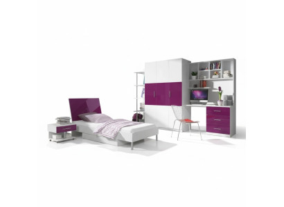 Camera da letto Viola Letto 2x Comodino Scrivania Lettino per bambini Set 5 pezzi.