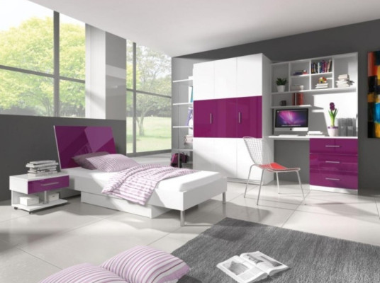 Letto + comodino Arredamento per la cameretta Letto Lettino Comodino 2 pezzi Viola Nuovo