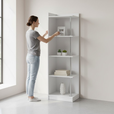 Libreria a scaffale ad angolo a forma di scaffale in legno per camera dei bambini e camera dei ragazzi Bianco.