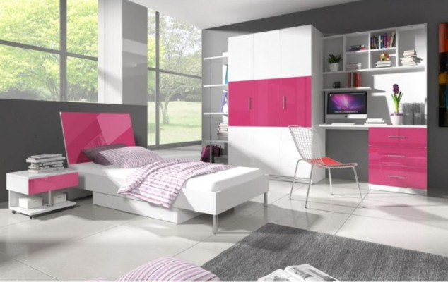 Letto + Comodino Camera da letto per bambini Set mobili da letto 2 pezzi Rosa
