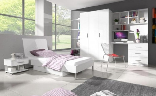 Letto + Comodino - Camera da letto Mobili per la cameretta dei bambini Letti bianchi 2 pezzi Set