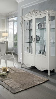 Vetrina Bianca Cabinet in vetro Design Armadio classico Mobile di lusso in legno Vetrine Nuovo
