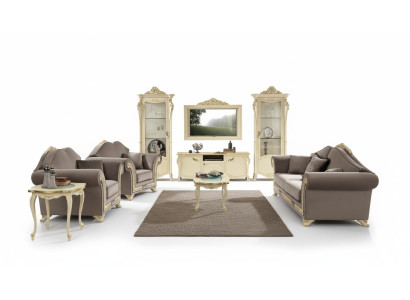 Set da soggiorno Set di divani in legno Soggiorno Design classico italiano Set 9 pezzi.