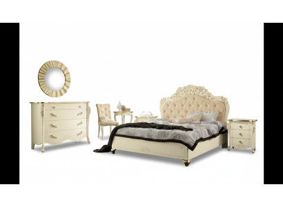 Set camera da letto beige Letto comodino Comò Specchio Sedia 6 pezzi.