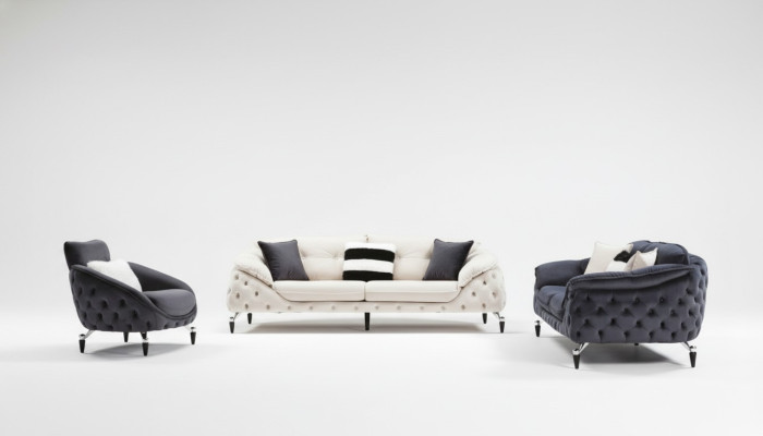 Divano Chesterfield con rivestimento in legno tessuto, set di sedute 331 imbottite.