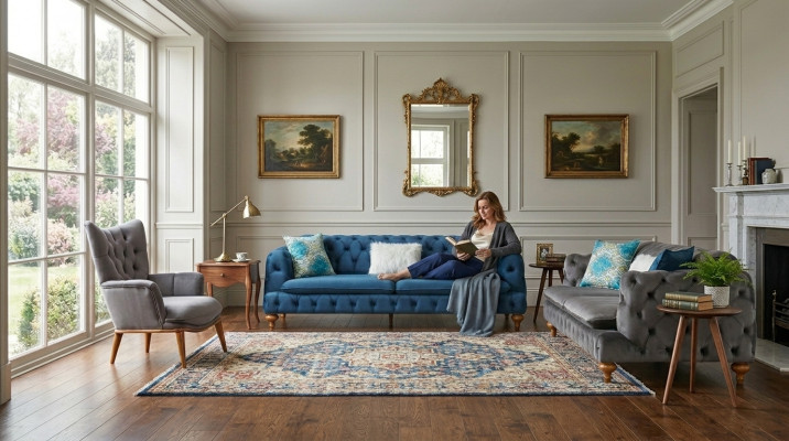 Set di mobili per salotto divano 3+3+1 posti Chesterfield poltrona colorata