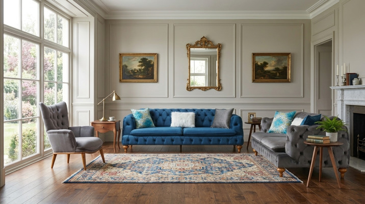 Set di mobili per salotto divano 3+3+1 posti Chesterfield poltrona colorata