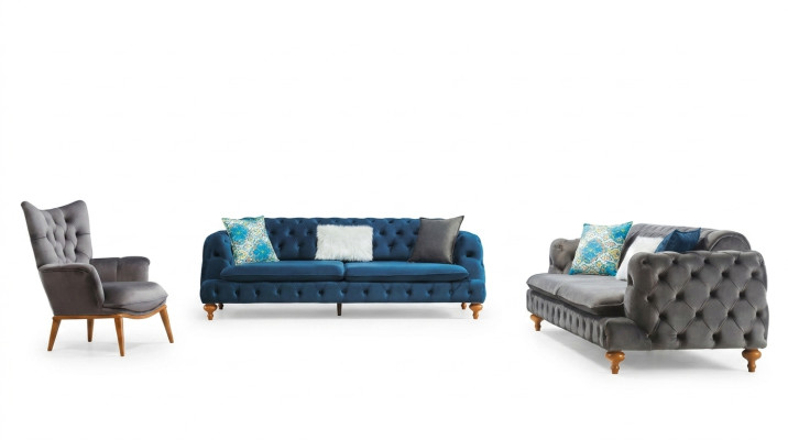 Set di mobili per salotto divano 3+3+1 posti Chesterfield poltrona colorata