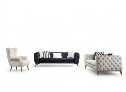 Set divano composto da divano a 3 posti, divano a 3 posti e poltrona nera, poltrona Chesterfield, mobili