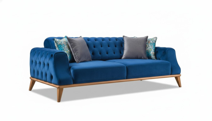 Divano 3 posti blu Soggiorno Stile classico Chesterfield Elegante
