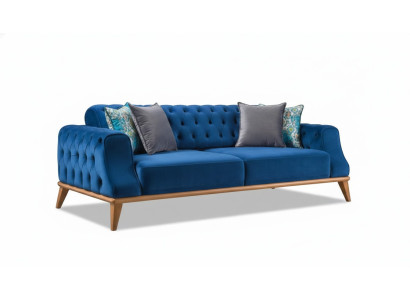 Divano 3 posti blu Soggiorno Stile classico Chesterfield Elegante