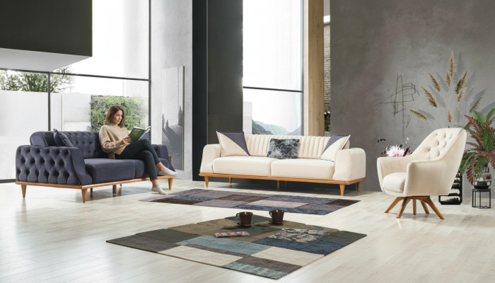 Poltrona beige monoposto Design classico Chesterfield per soggiorno
