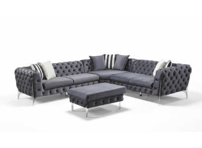 Sgabello blu, soggiorno, elegante mobile Chesterfield, stile italiano
