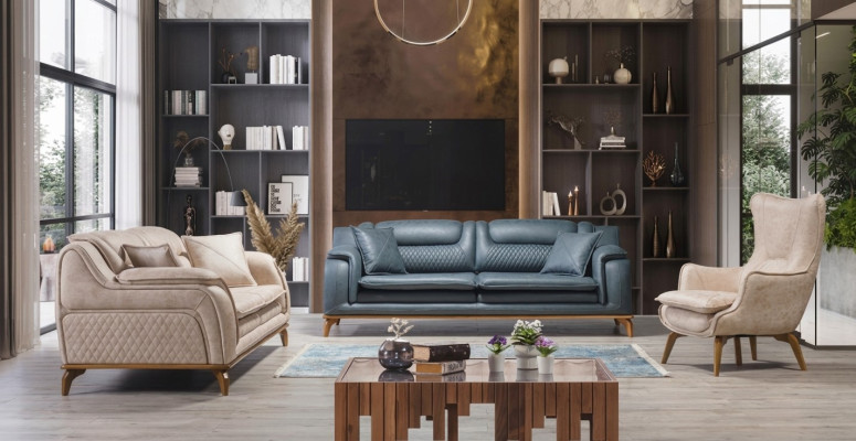 Divano Blu 3 posti Divano Soggiorno Design Chesterfield Stile Italiano Mobili