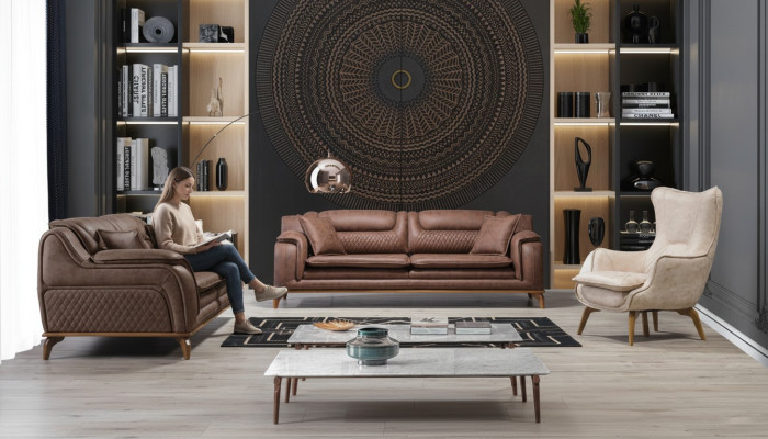 Divano design Divano Divano Set 331 posti in pelle Sofa Couches
