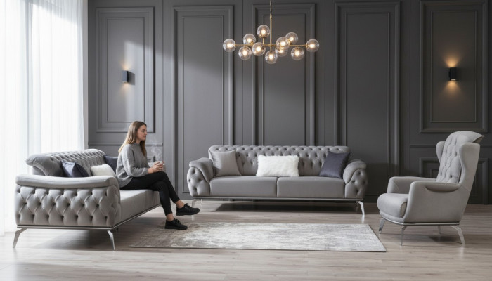 Divano Chesterfield a tre posti - Arredamento di lusso.